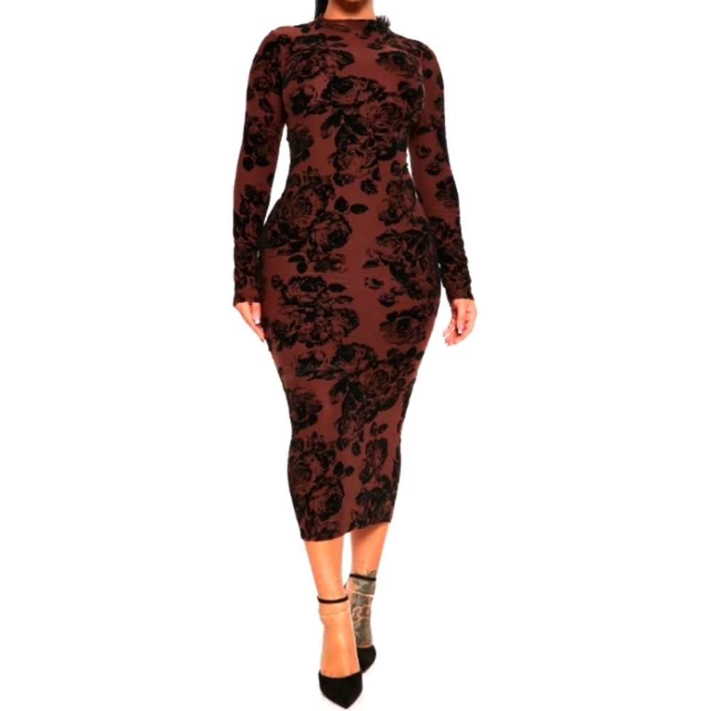 Bodycon, long sleeve, velvet rose Dress